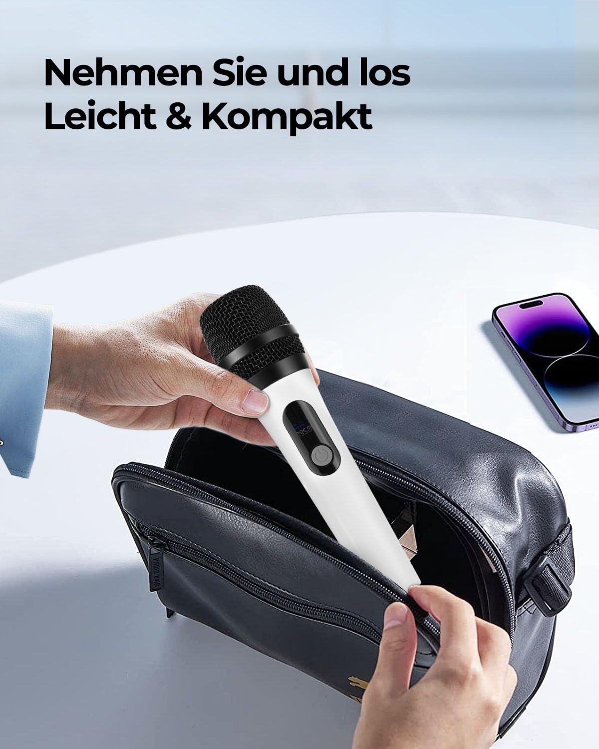 ALPOWL Kabelloses Mikrofon, Duales Digitales Dynamisches Bluetooth Mikrofon mit wiederaufladbarem Empfänger, 60M Reichweite, Mikrofon für Gesang, Karaoke, Meetings, Kirche, Hochzeit