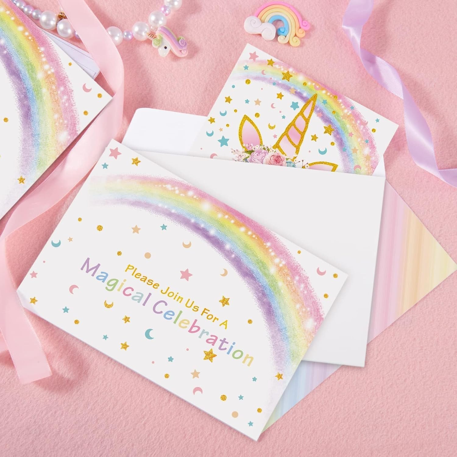 20 Sets Unicorn Party Invitations - Unicorn Party Suppies for Girls Birthday Invitation Cards with Envelopes Fill-in Blank Invite for Kids Summer Baby Shower Decoration