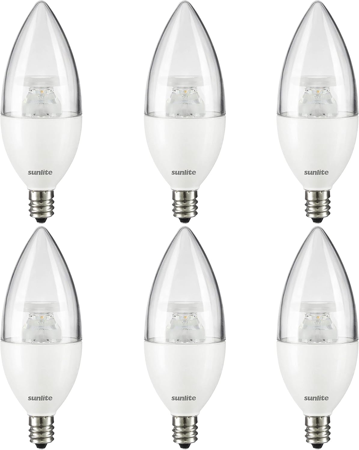 Sunlite LED B11 Clear Torpedo Tip Chandelier Light Bulb, 4.5 Watts (40W Equivalent) 300 Lumens, Candelabra E12 Base, Dimmable, ETL Certified, 3000K Warm White, 6 Count