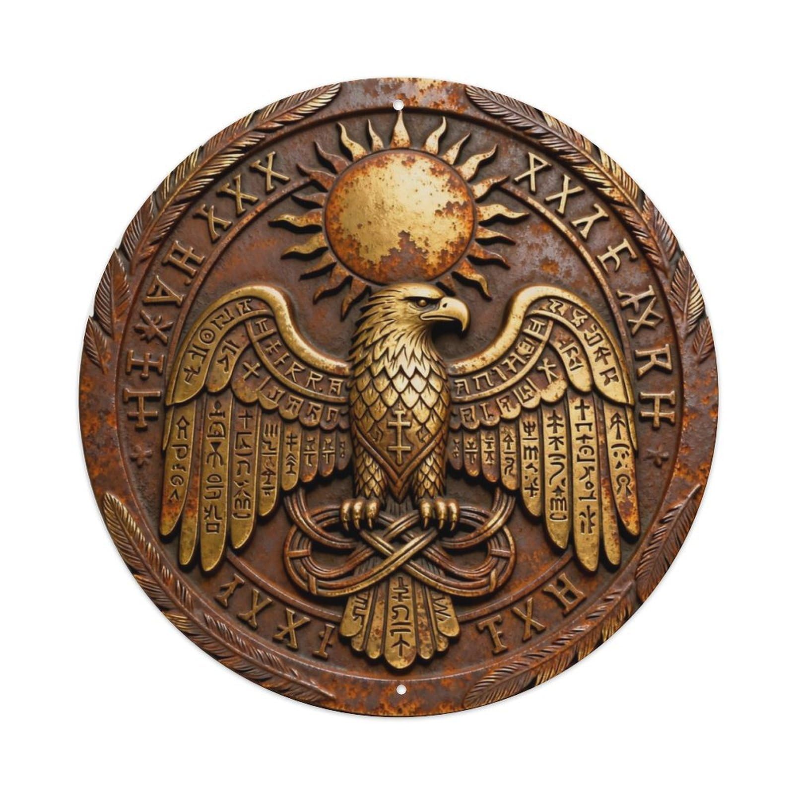 Native Hawk Sun Spirit Totem Rune Metal Tin Sign Plaque