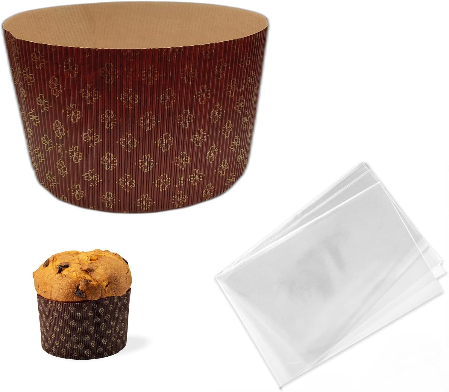High Striped Wavy Panettone Moulds in Paper for Baking Baking Yeast Christmas Cakes (5 Moulds + 5 Envelopes, 1 Kg)