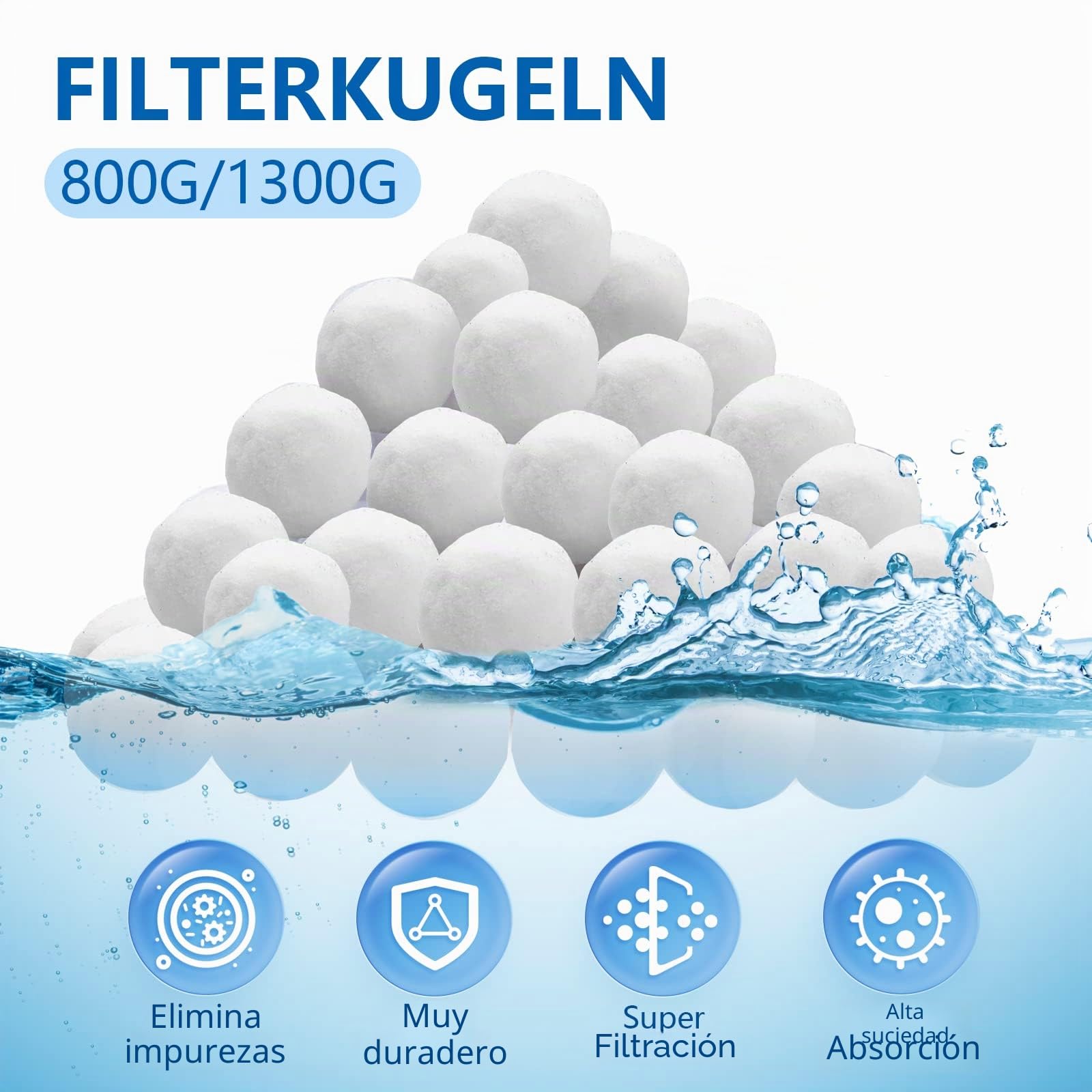 Bolas Filtro Piscina, 800g Bolas Depuradora Piscina para Sistemas de Filtro Reemplazar 29kg Filtro de Arena, Adecuadas para depuradora Piscina, Piscinas y acuarios