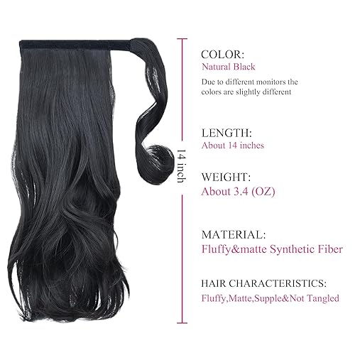 Miniatura 3 de SYXLCYGG Extensión de cola de caballo envolvente con clip marrón de 16 pulgadas, 4.2 onzas, extensiones de cabello negro sintético para niña, peluca