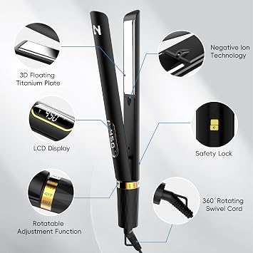 Nicebay Flat Iron Hair Straightener, 1 Inch Titanium Hair Straightener & Curler, Fast Heating,5 Temp Settings, Negative Ion Technology,Travel-Friendly, Smooth Salon Design