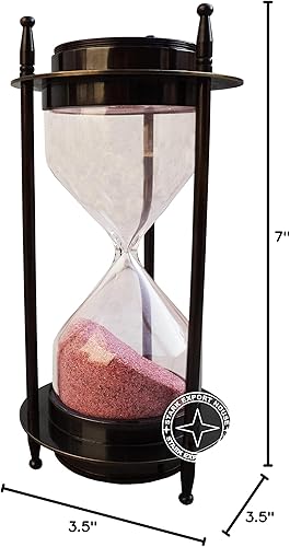 Miniatura 8 de Reloj de cristal de arena antigua de latón con temporizador de arena de 7 pulgadas con 2 brújulas laterales, ideal para regalo