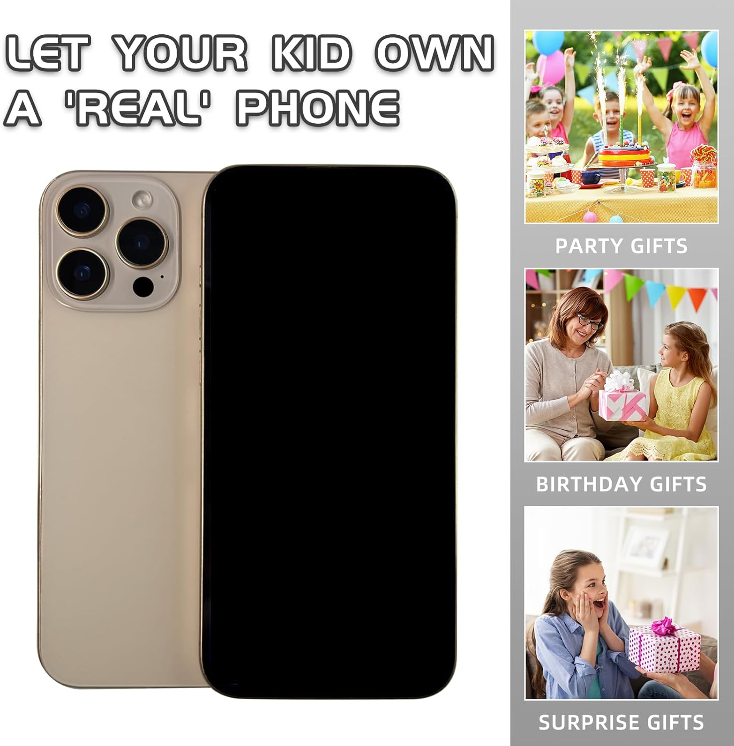 Fake Phone Dummy Prop Phone, Black Screen Decoy PhonePear PhoneNon-Working Phone16 Pro for Kid Play, Display PhoneLook Like Real Phonepro max16 (16ProMax,Desert Titanium,Black Screen)