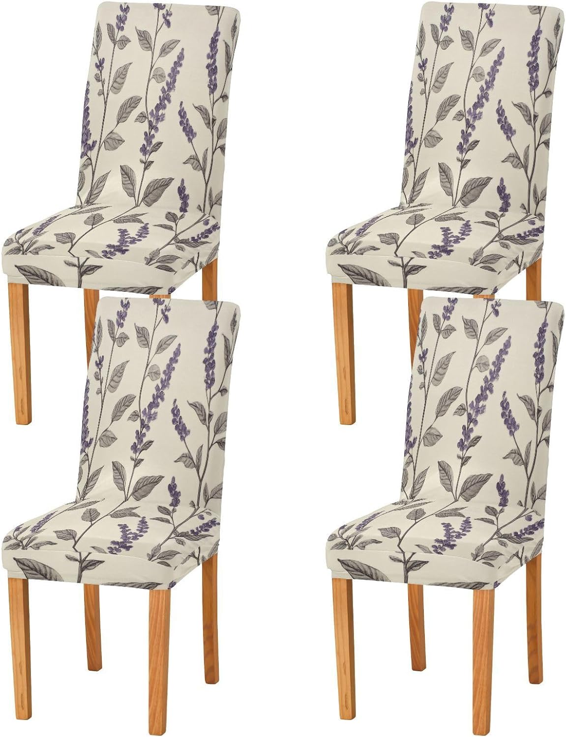 ALAZA Chair Covers for Dining Room, Twigs and Leaves of Lavender Flowers Stretch Chair Cover Sets Chair Protector Removable Washable for Ktichen Restaurant Hotel