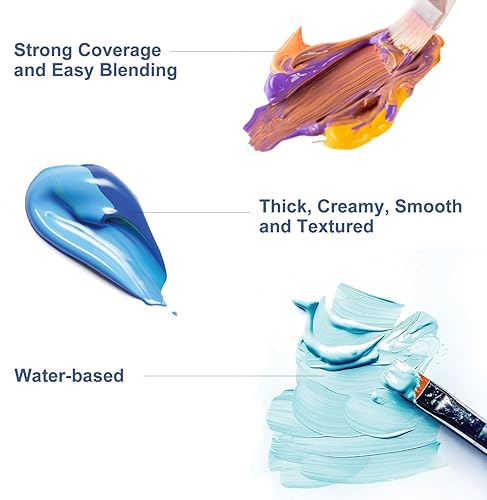 Miniatura 2 de Artkey Pintura acrílica negra  2 oz20fl oz pinturas acrílicas profesionales artistas kit de pintura para lienzos tela cuero roca huevos de Pascua