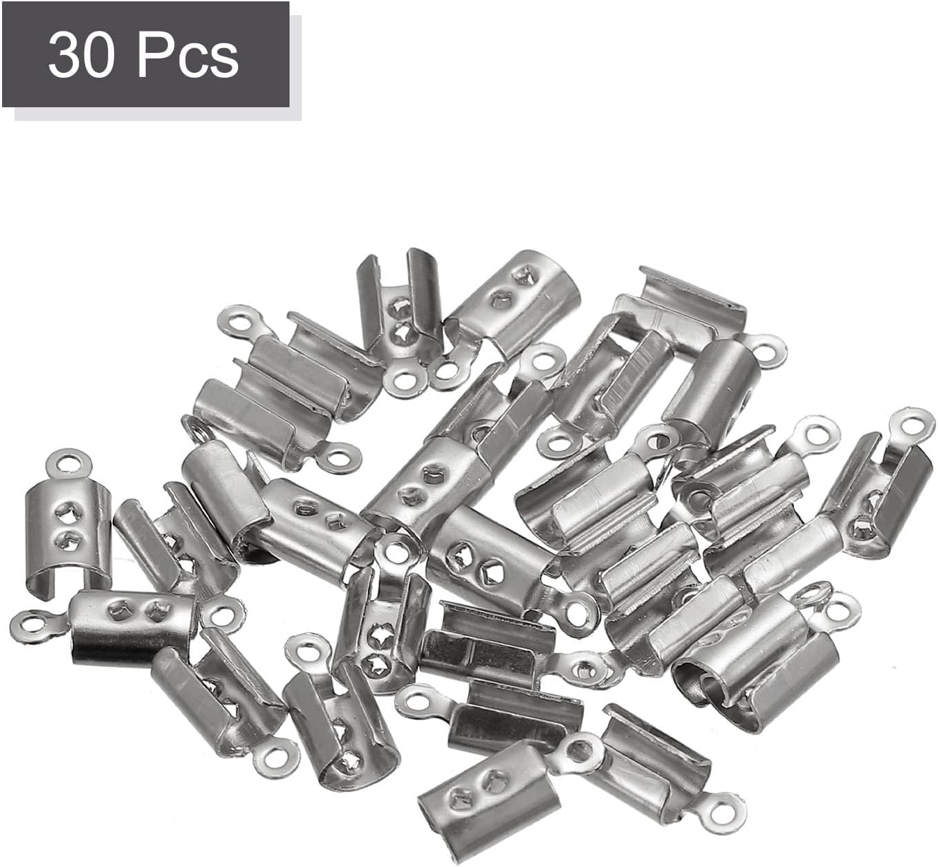 Fold Over Cord Ends 3mm Inner Dia. Terminators Crimp Cap Clasp Tips for Leather Ribbon Craft Making DIY Necklace Bracelet Silver Tone 100 Pcs