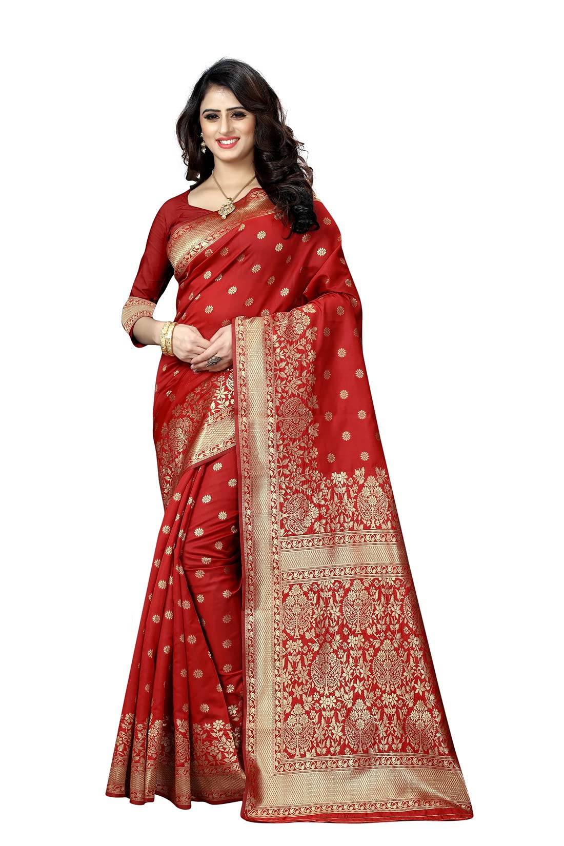 C J EnterpriseWomen's Kanjivaram Silk Sari Pure Banarasi Soft Silk Sarees With Blouse Piece For Wedding (Pari100-51)