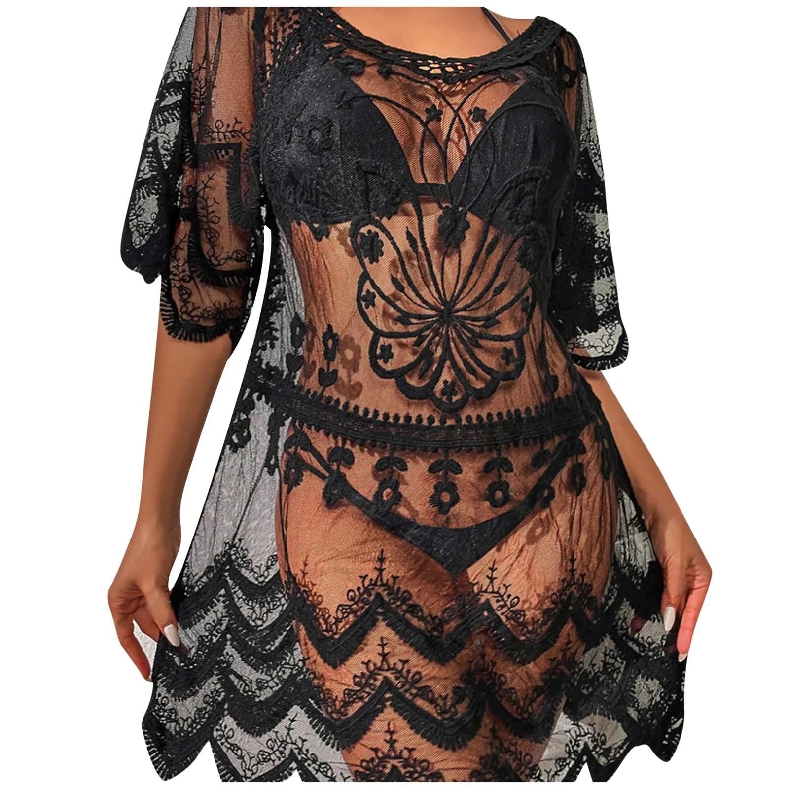 vestidos playa Vestidos playeros, vestidos holgados de largo medio, camisas transparentes encaje