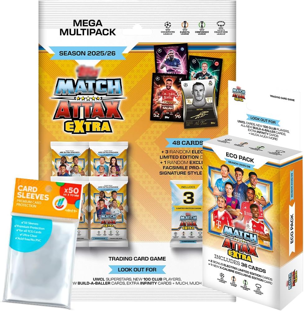Bundle with Match Attax Champions League 2025/26 Extra Trading Cards - 1 Blister + 1 Multipack + Exclusive Collect-it Cases