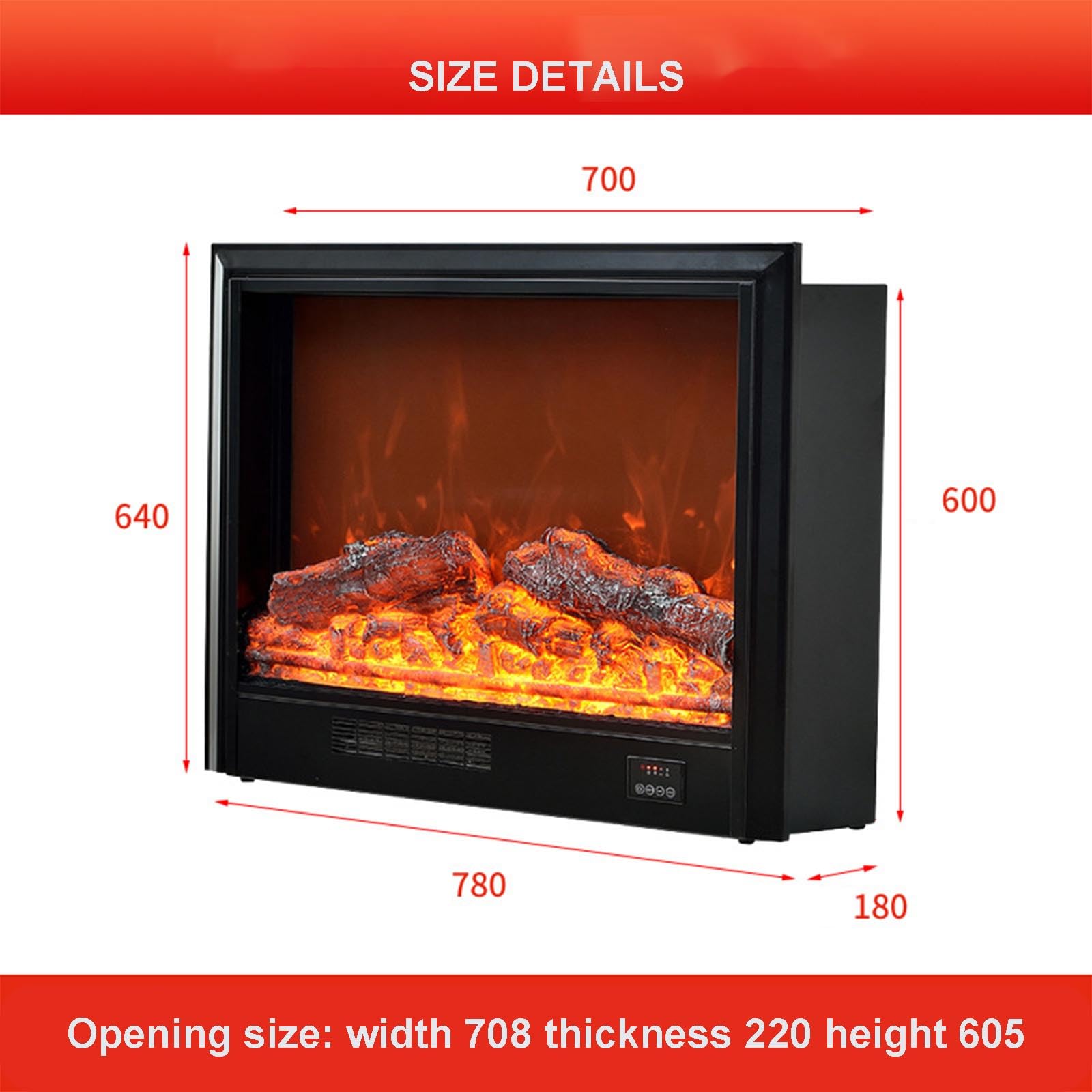 Insert De Cheminée Électrique Intelligent, 70/80 Cm pour Meuble TV, Bûche Et Effet 3D Réalistes, Chauffage À 2 Niveaux, Télécommande, Verre Trempé,70 * 18 * 60cm