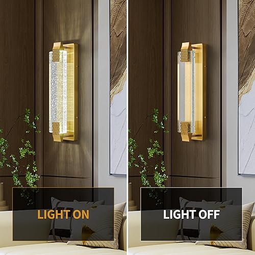Miniatura 7 de Moderno juego de dos apliques de pared de cristal con burbujas LED para baño, 19.09 pulgadas, luces doradas de tocador para escaleras, pasillo,
