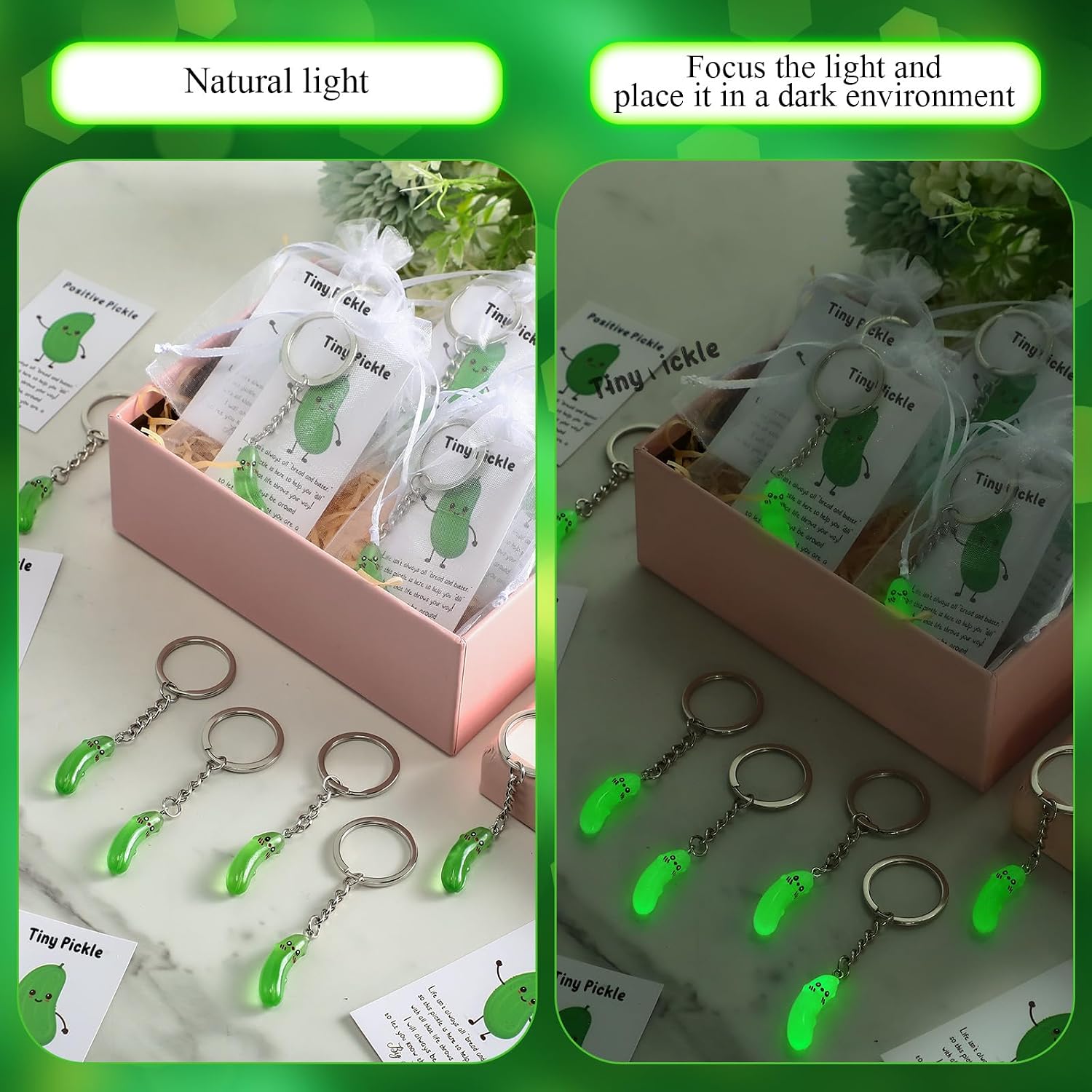 RoundFunny Inspirational Pickle Keychains Bulk, Glow in The Dark image 2
