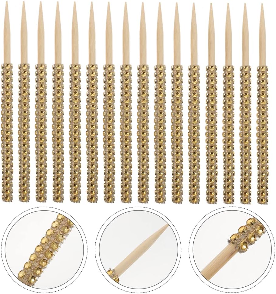 32pcs Stick Chocolate Candy Canes Cake Sticks Bamboo Skewers Bling Lollipop Sticks Apples Stick Rhinestone Cupcake Topper Cake Decorative Sticks Disposable Bamboo Stick Wood