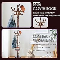 Vista 3 de Perchero de madera de 73 pulgadas, perchero independiente con base redonda estable, altura ajustable, para el hogar, dormitorio, oficina, pasillo