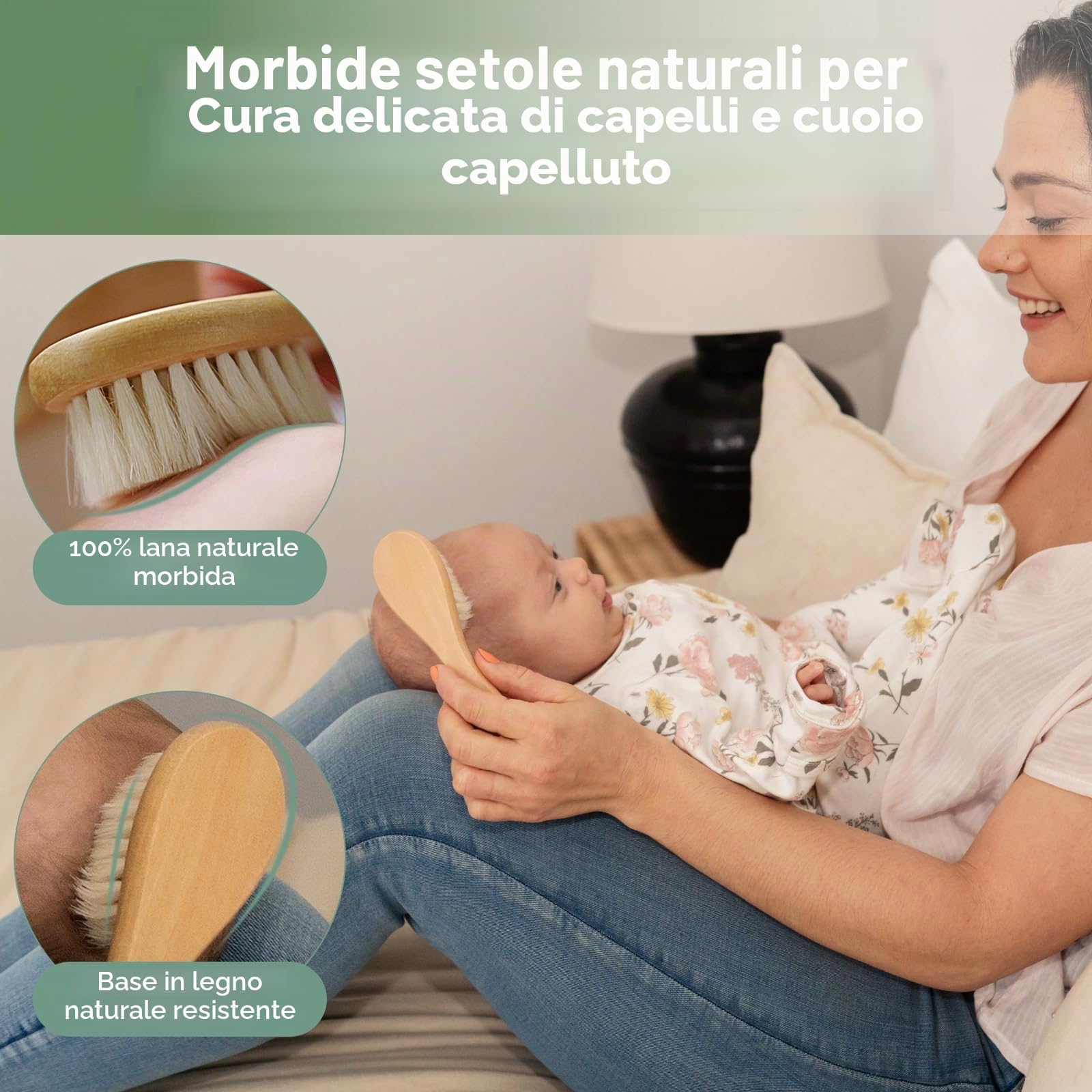 Haakaa Spazzola per Bambini, Spazzola Neonati, Spazzola per Capelli per Neonati, con Morbide Setole Naturali, Impugnatura Di Legno Antiscivolo