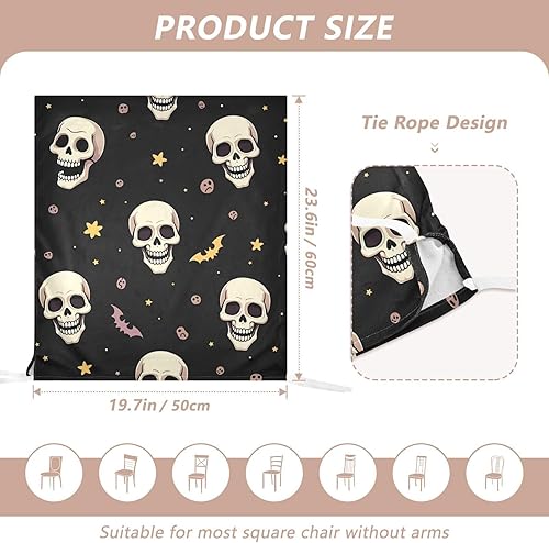 Miniatura 3 de Halloween White Skulls Yellow Stars Decorative Dorm Desk Chair Cover for Family Gatherings Washable Dining Room Chair Covers Protector para sillas