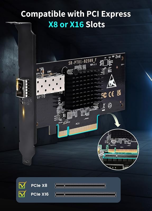 NICGIGA 10Gb SFP PCI-e Hálózati Kártya Intel 82599 Vezérlővel, 10Gbps Ethernet Adapter, Windows/Linux/VMware Kompatibilis
