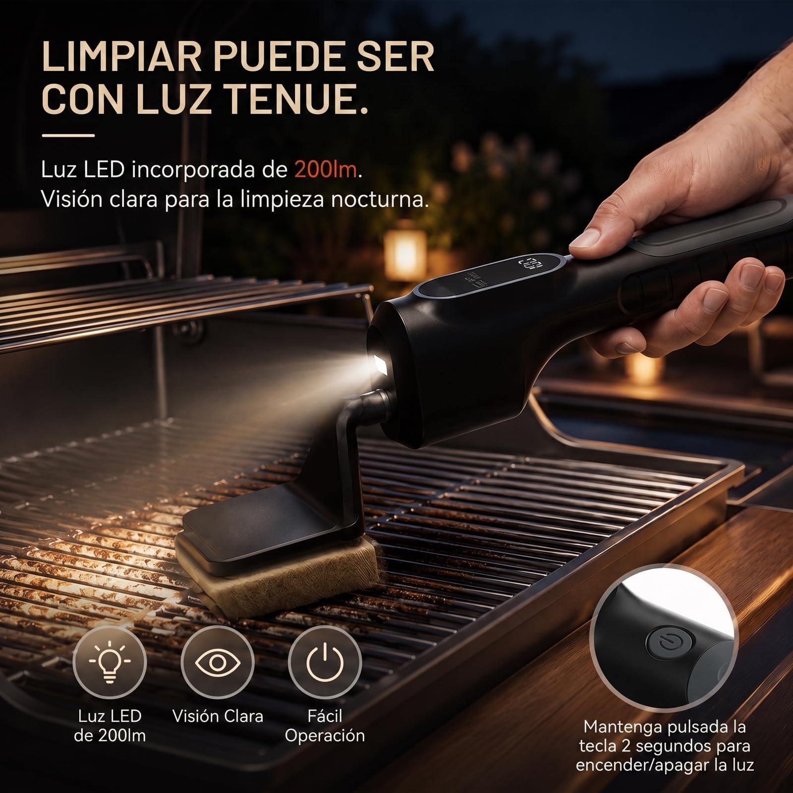 Cepillo eléctrico para barbacoa inalámbrico, control de velocidad basado en presión, recargable, fácil de limpiar, compatible con la mayoría de los aparatos de barbacoa, cerdas metálicas no falladas | Inalámbrico,Recargable,Compatible con la mayoría de lo