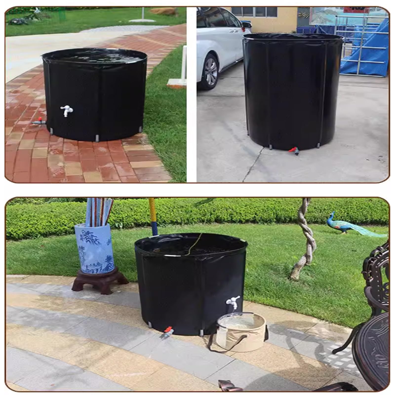 Sistema portátil de recolección de Agua de Lluvia de 1000 l. Barril Plegable para Almacenamiento de Agua para riego de Jardines. Solución para recolección de Agua de Lluvia.