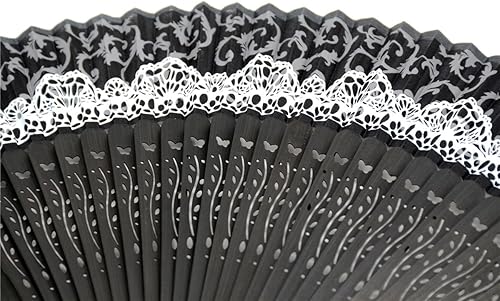 Miniatura 4 de OMyTea Folding Hand Held Rave Bamboo Fan for Women - Chinese Japanese Spanish Lace Pattern Handheld Fan - for Wedding, Decoration, Performance