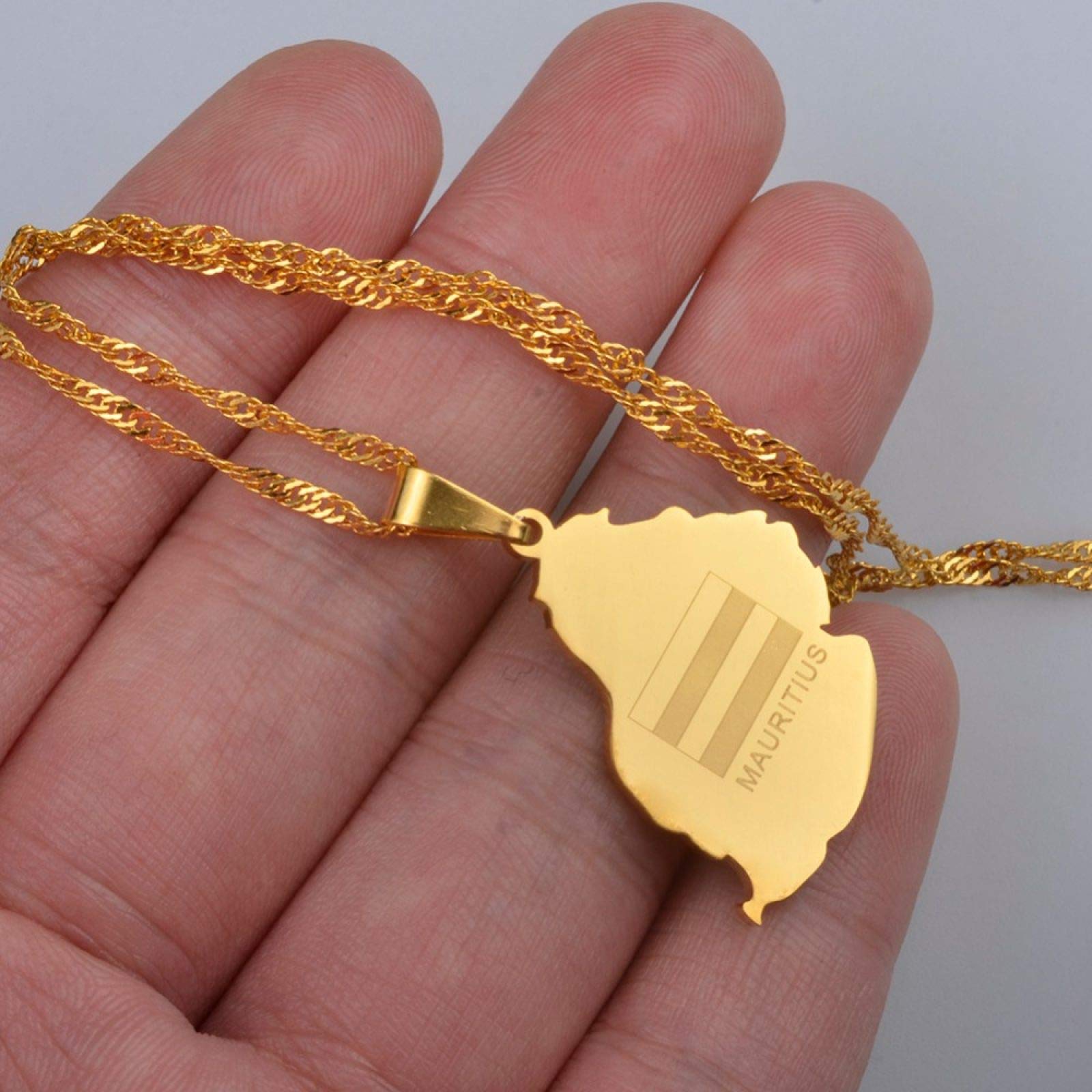 Collier Pendentif Carte Drapeau Mauritanie - Style Rétro Ethnique - Chaîne Fine Ajustable - Cadeau Voyage