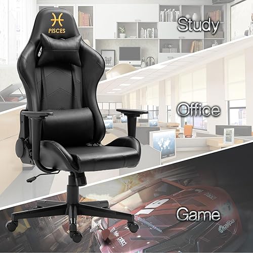 Miniatura 13 de Modern-Depo Black Virgo Zodiac - Silla de juegos con diseño ergonómico, giratorio y reclinable ajustable, capacidad de carga de 330 libras Virgo