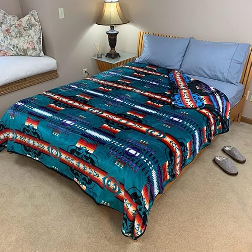 Sacred Thread Fleece Blanket, Southwestern Aztec Queen Blanket, Native American Throw Blanket For Sofa, Couch And Bed, Reversible Winter Blanket (Lake Flannel/Flannel 79X95) #TOP2