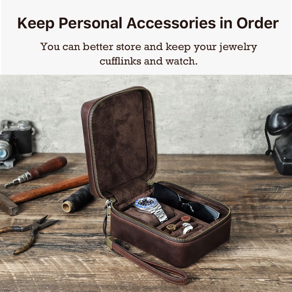Contacts Scatola per gemelli in pelle, porta occhiali, da uomo, organizer da viaggio, piccolo vassoio imbottito per gemelli, cinturino per orologi, occhiali da sole, anelli e borchie