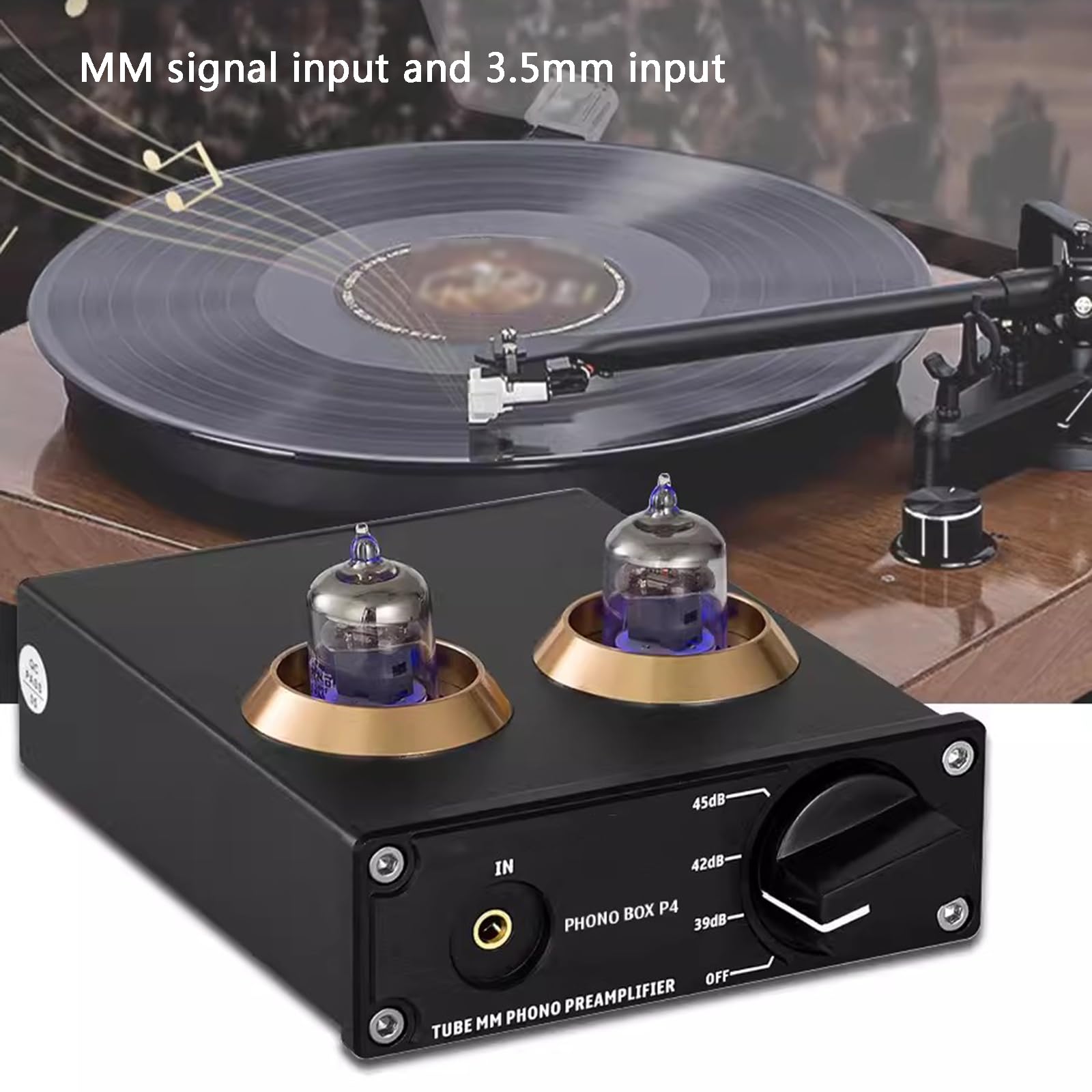 Préamplificateur Phono, Mini Préamplificateur Audio Stéréo Hi-FI, avec Engrenage De Gain, Tubes À Vide, Préamplificateur pour Platine Vinyle MM/MC, Phonographe Et Tourne-Disque