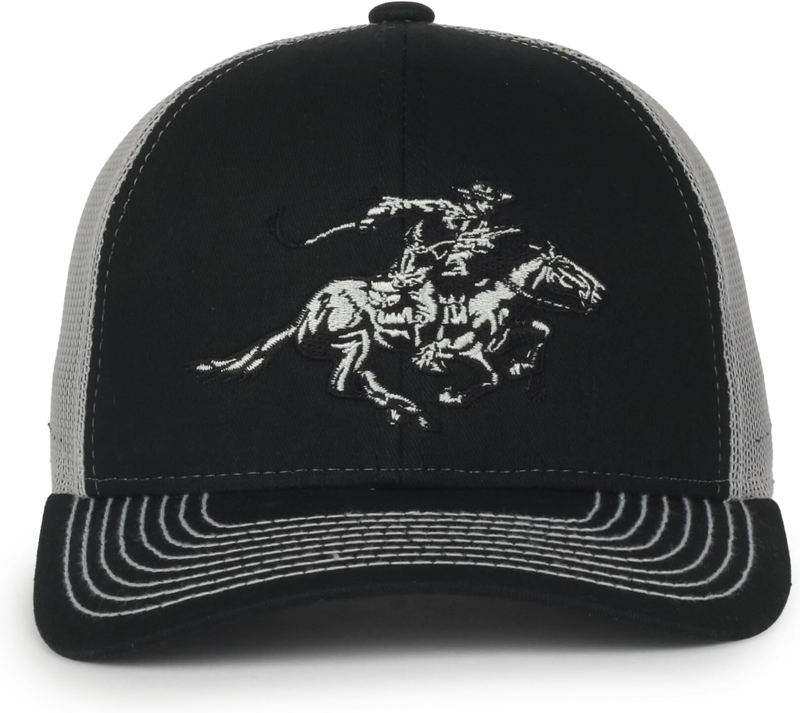 Winchester Black Logo Trucker Hat โ Mid Profile, Light Gray Mesh Back