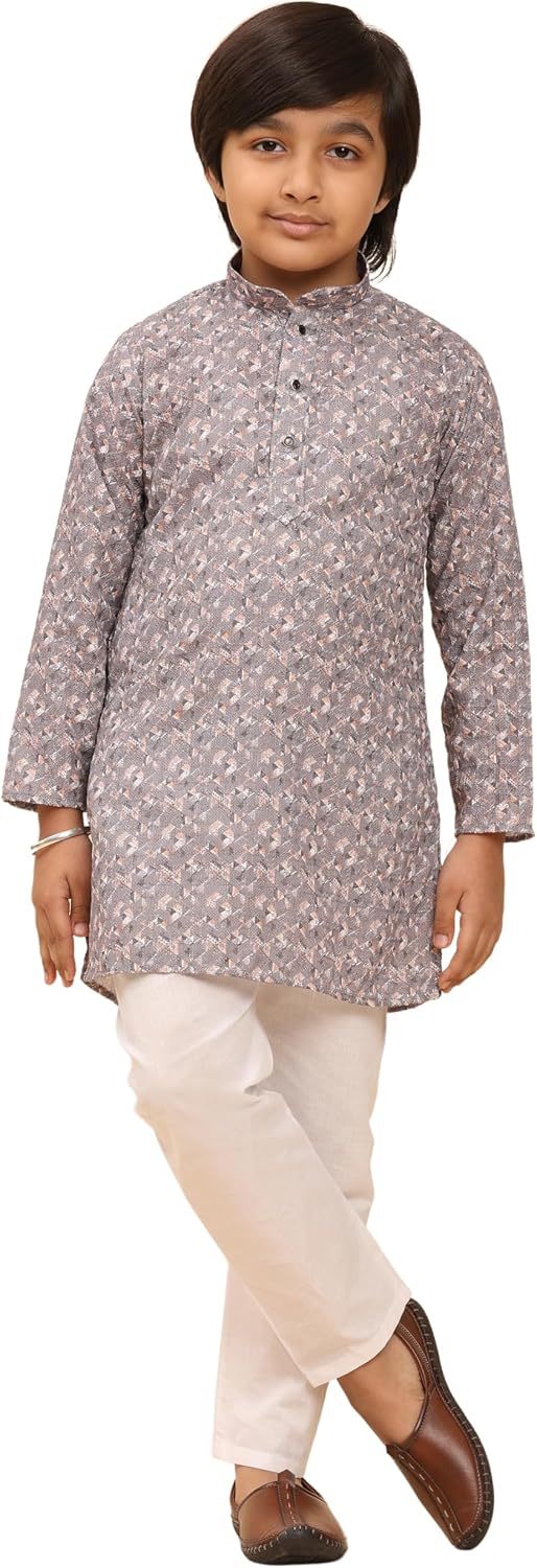 Pro-Ethic Style Developer Cotton Regular Fit Sequence Printed Work Kurta for Boys | Traditional Indian Festive Kurta (S-277)