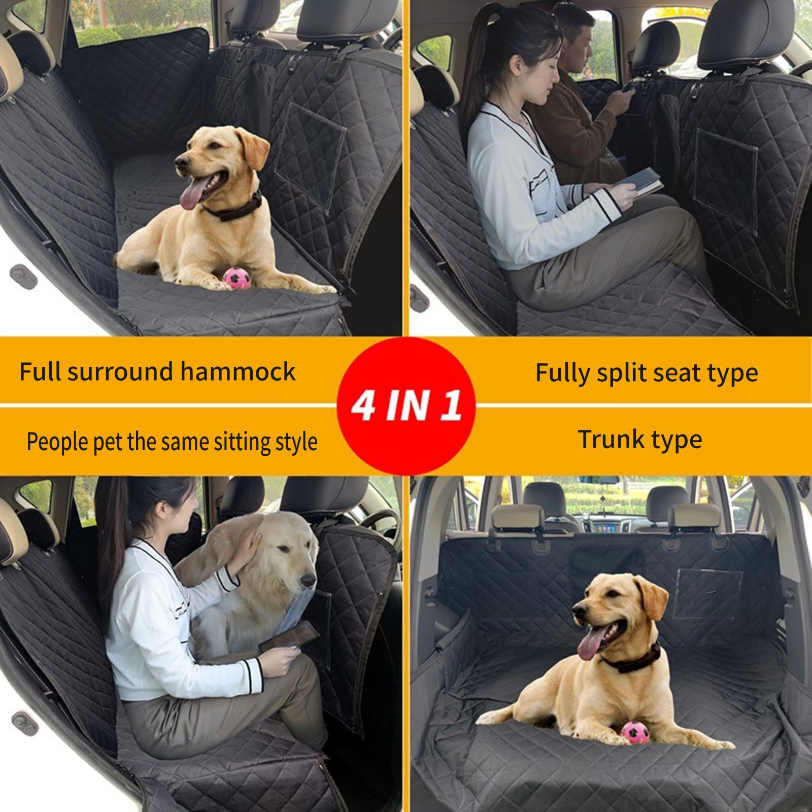 Coprisedile posteriore per cani, in tessuto Oxford, con finestra in rete, tasca portaoggetti e alette laterali complete, amaca posteriore per cani, copertura posteriore in rete per finestrini, alette