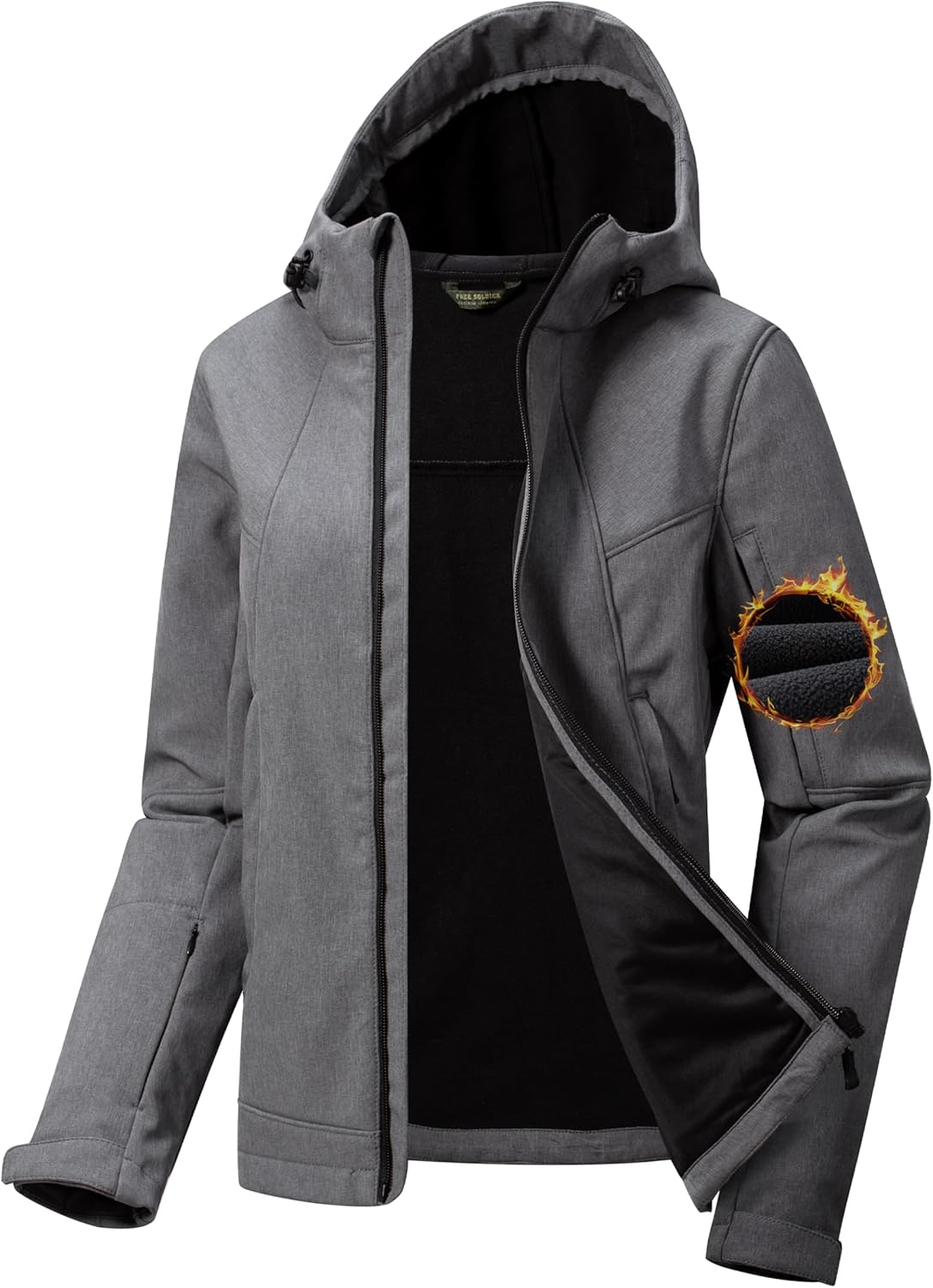 FREE SOLDIER Women's Waterproof Softshell Jacket with Hood Fleece Lined Warm Lightweight Windproof Rain Jacket for Hiking