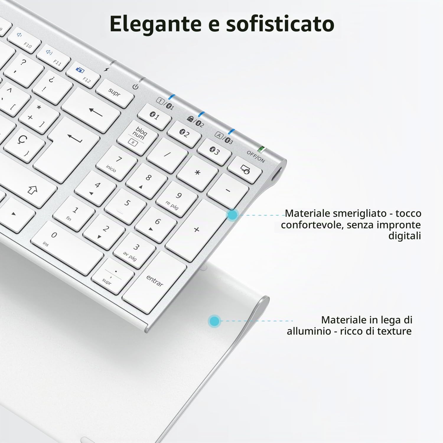 iClever BK10 Tastiera Bluetooth senza fili, tastiera QWERTY spagnola di dimensioni compatte, design ergonomico, ricaricabile, compatibile con Mac, iPad, iOS, Android, Windows 8/10/11, connessione