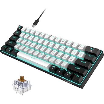 Snpurdiri 60% Wired Mechanical Gaming Keyboard, 61 Anti-Ghosting Keys, Blue LED Backlight, Ultra-Compact Two Stands (Brown Sw