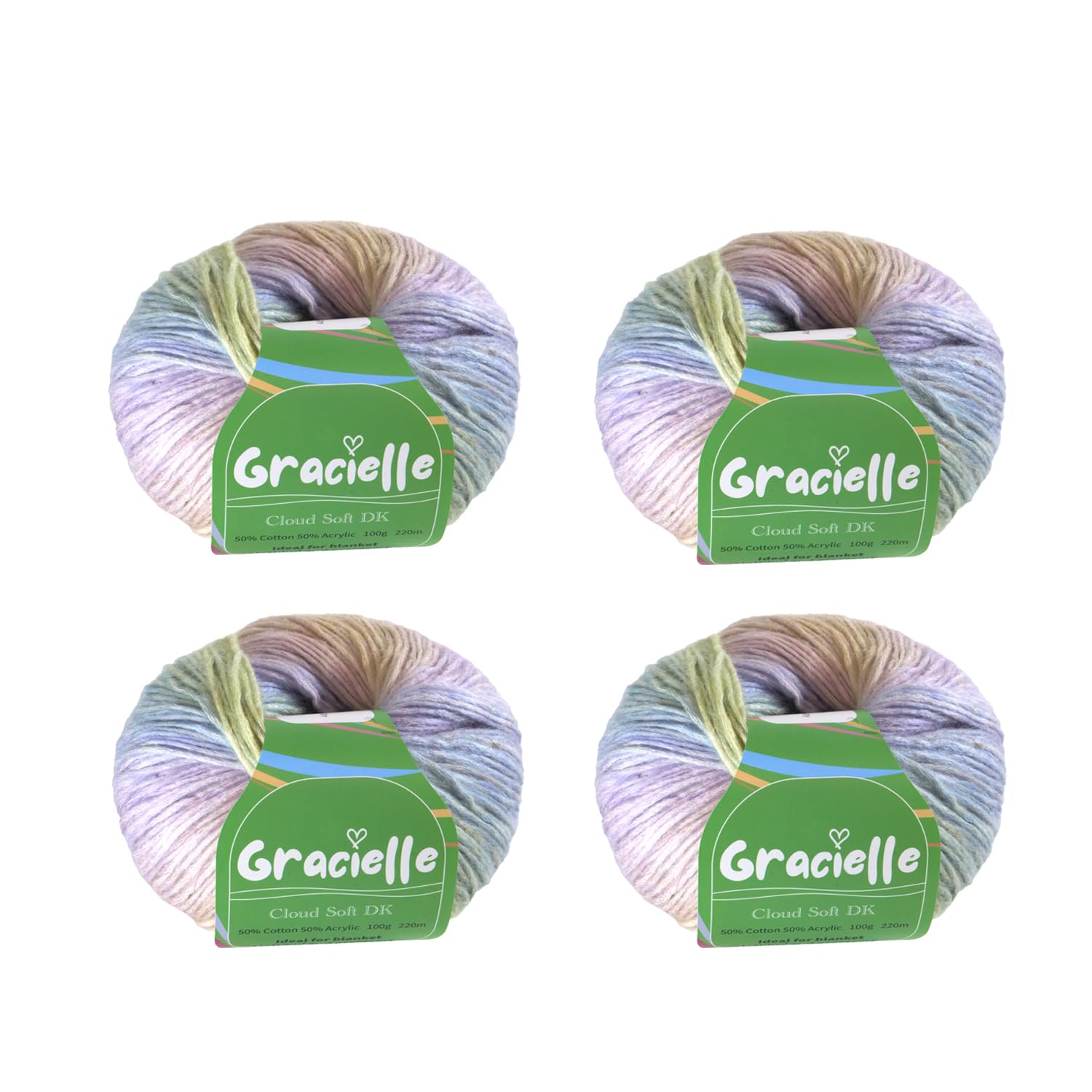 Gracielle Cloud Soft DK Yarn, 100g (220m) Gradient Ombre Cotton-Acrylic Blend, for Crochet and Knitting, Double Knitting Yarn for Blanket, Jumpers, top or Cardigan