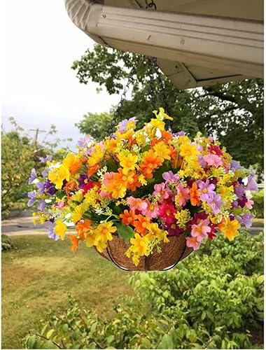 Miniatura 4 de Flo Daisy Flower - Planta colgante artificial para el hogar, balcón, decoración interior y exterior, cesta colgante de flores falsas con maceta de