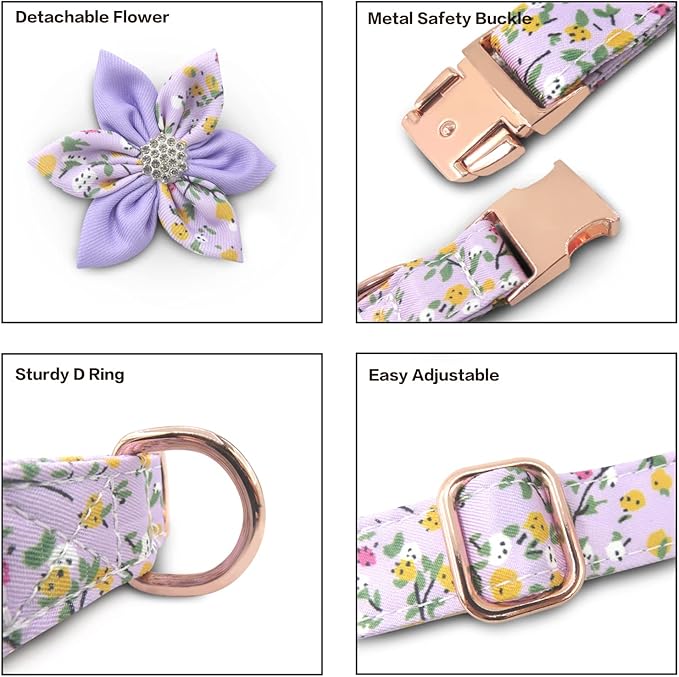 Collar para Perro TDTOK con Flor Desmontable, Hebilla de Seguridad, Algodón miniatura 5