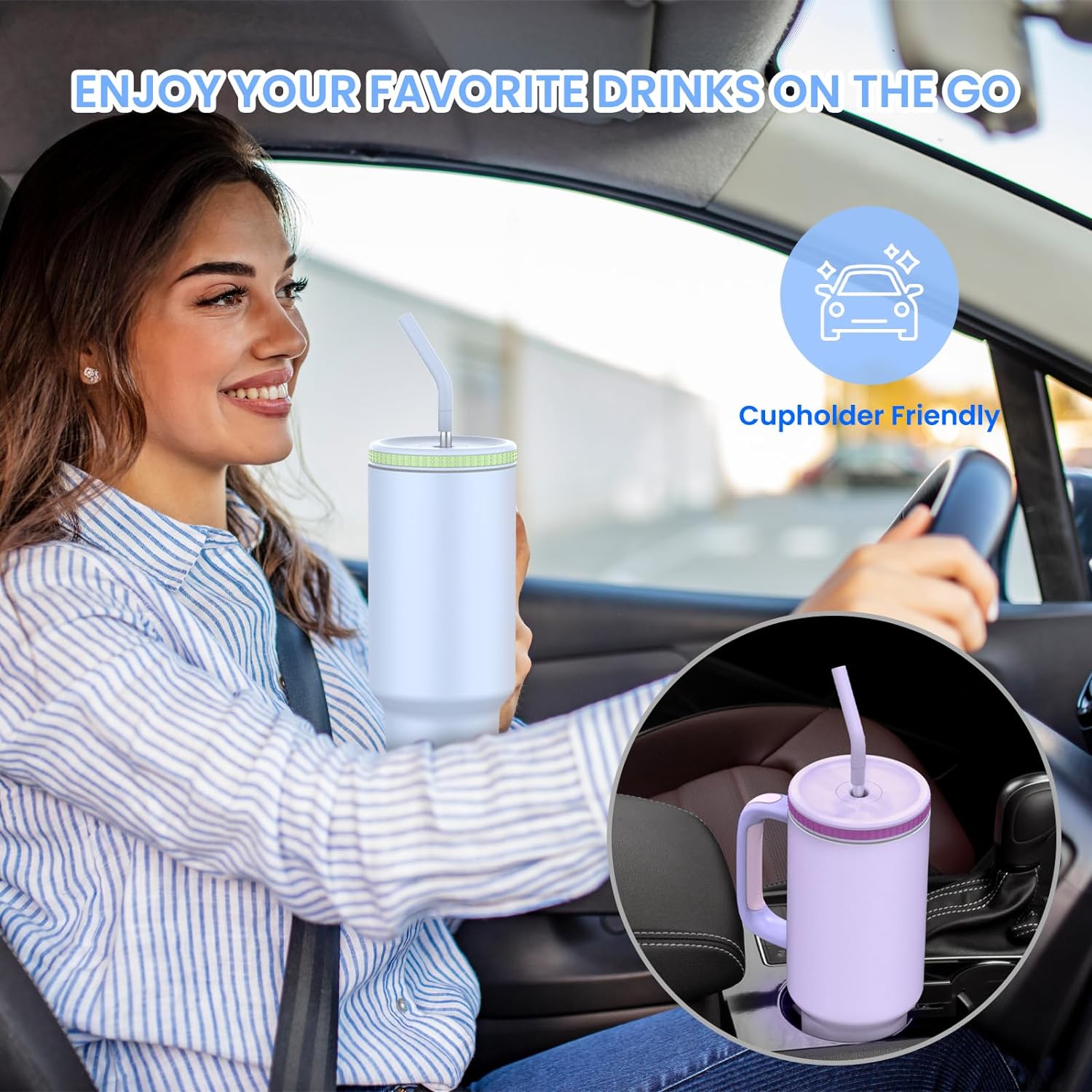 Zukro 40 oz Tumbler with Handle and Straw, Screw on Lid with Wide Straw Hole, Insulated Stainless Steel Cup Fits in Cupholder for Travel - No Sweat & Keep Drinks Cold - Dishwasher Safe & BPA Free - Image 5