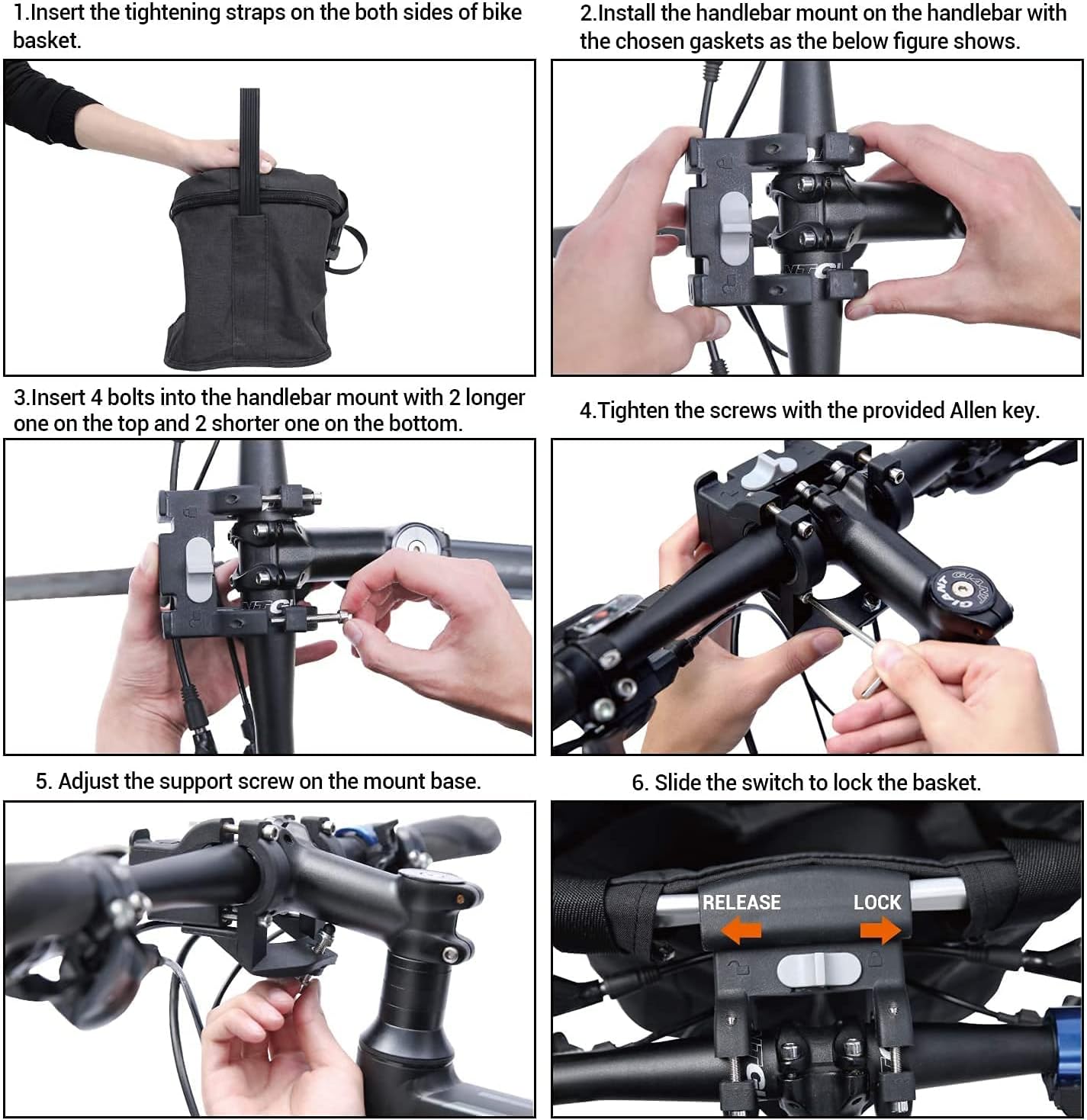 Sportneer Bike Basket Front Handlebar - Quick Release Bicycle Basket Multi-Purpose Detachable Small Pet Carrier Easy Install Bike Basket for Commuting Shopping Camping, Max.Bearing: 11lbs