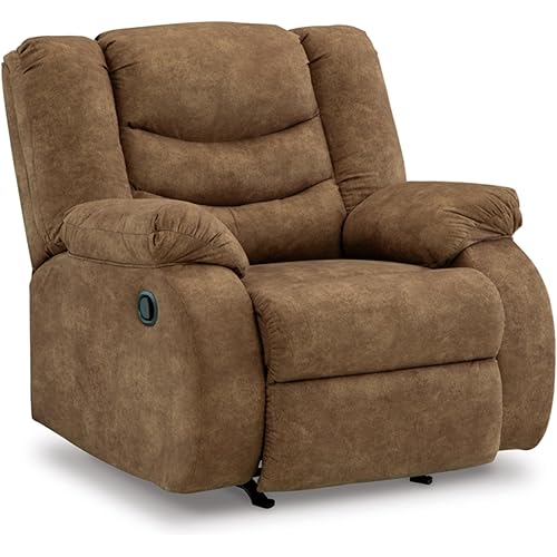 Signature Design by Ashley Partymate Contemporary Faux Leather Manual Rocker Recliner, Dark Brown