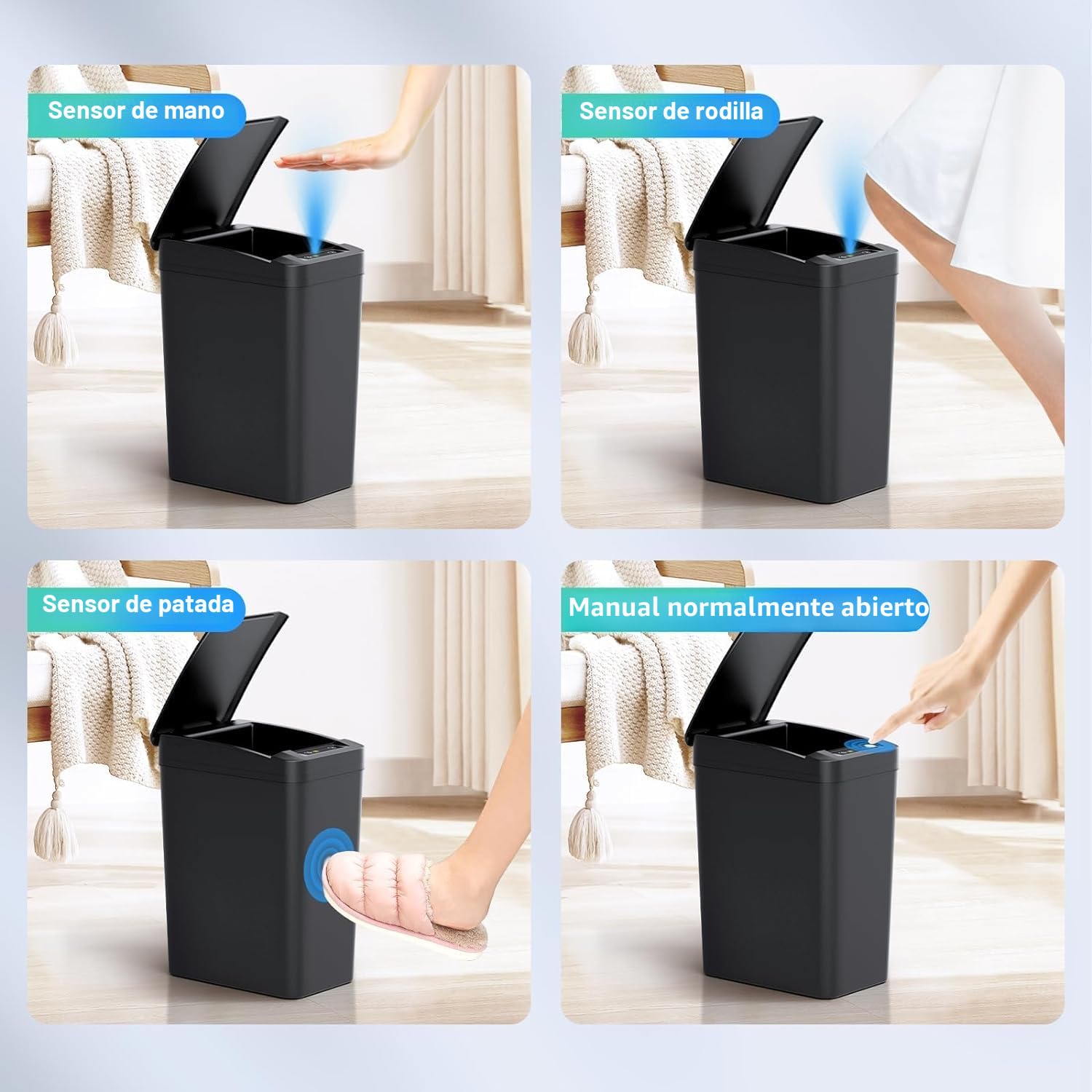 Papelera Automática de Baño, Cubo de Basura Inteligente con sensor de movimiento, 12L Cubo Basura Estrecho sin Contacto, Papelera Negra con Tapa para Baños, Cocinas, Dormitorios, Oficinas