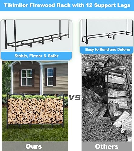 Miniatura 9 de Soporte para leña de 8 pies, ajustable, resistente, apilador de troncos para chimenea, organizador de almacenamiento de pilas de madera de metal