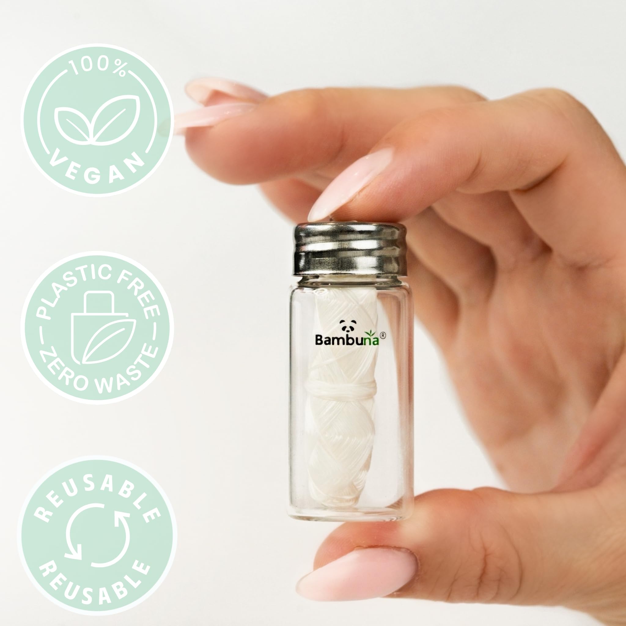 Filo interdentale in vetro con sapore di menta 30 m – Dental Floss – zero waste – filo interdentale vegano in amido di mais – senza plastica – con coperchio separatore – Made in Germany