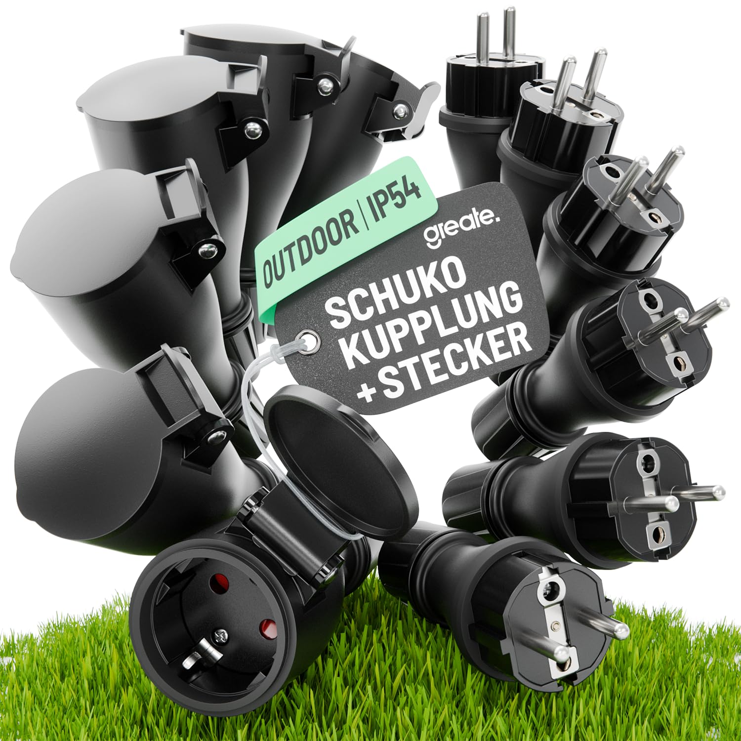 greate 230V Schuko Stecker Kupplung 12er Set - Stecker und Kupplung 230V