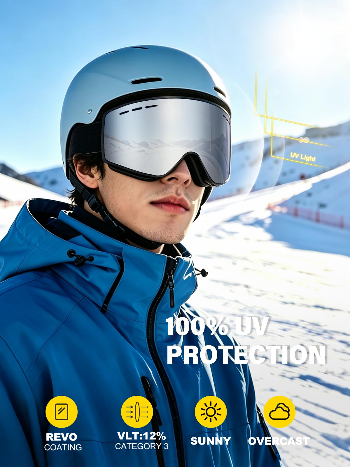 Lunettes de ski pour homme et femme, verres double couche, anti-buée et anti-rayures, protection à 100 % UV, lunettes de planche à neige pour adultes et jeunes, motoneige, parachutisme