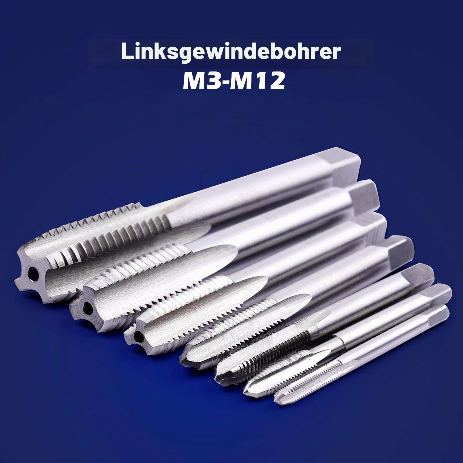 ATOPLEE 7 Stück HSS 6542 Metrischer Linksgewinde Gewindebohrer Satz, M3 M4 M5 M6 M8 M10 M12